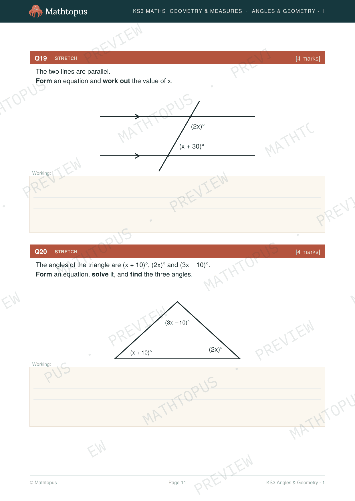 Preview of KS3 Angles & Geometry Test Paper with Mark Scheme