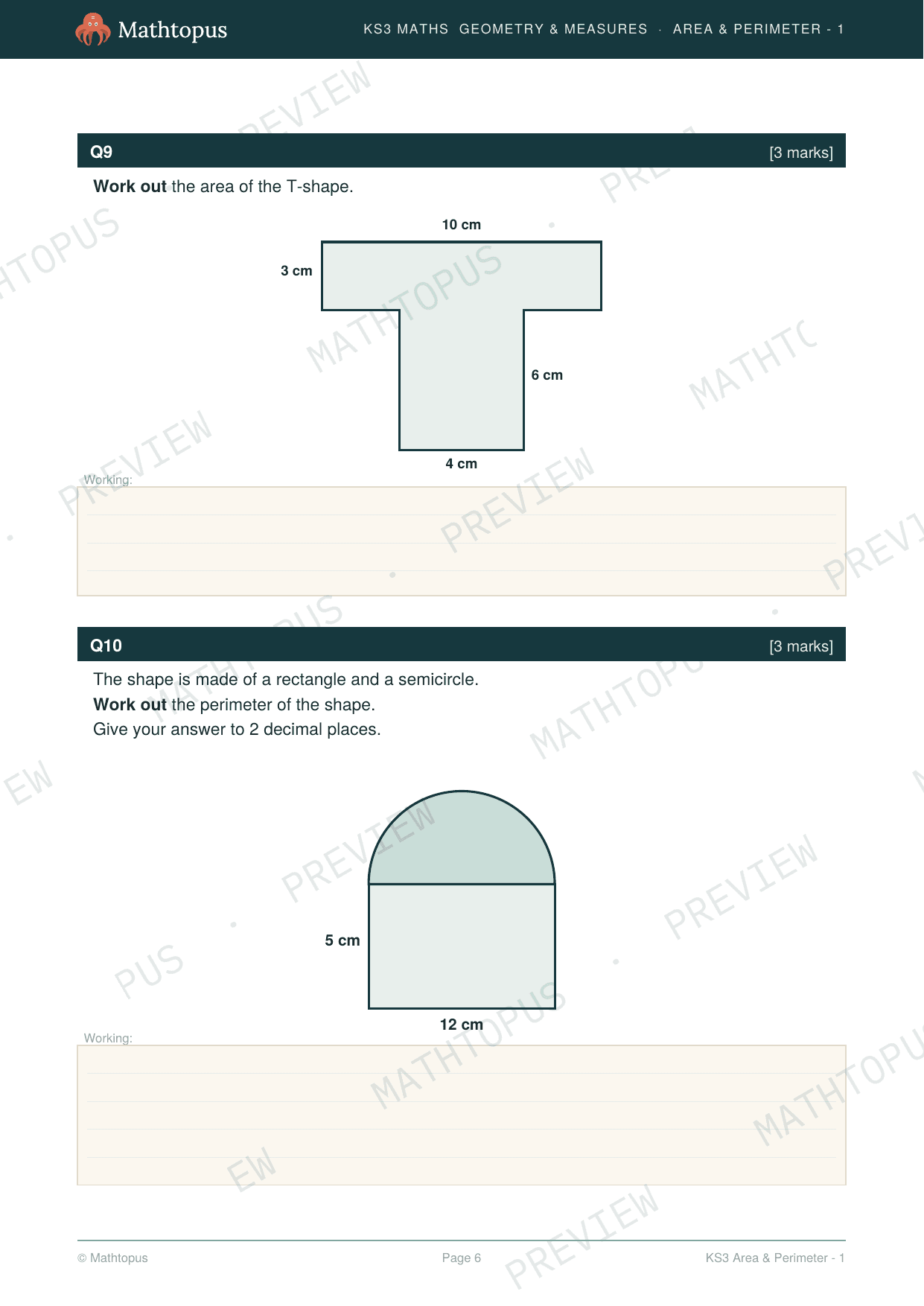 Preview of KS3 Area & Perimeter Test Paper with Mark Scheme