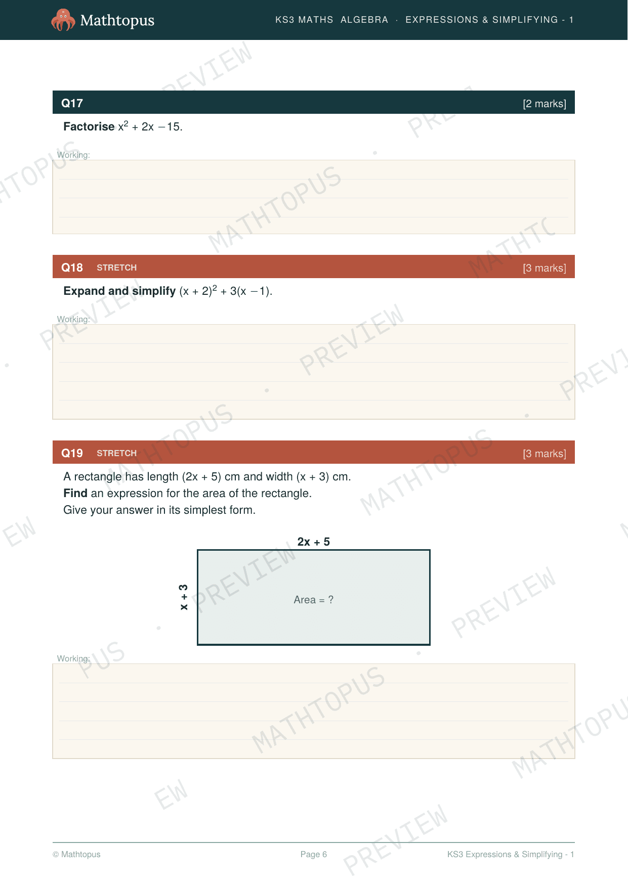 Preview of KS3 Expressions & Simplifying Test Paper with Mark Scheme