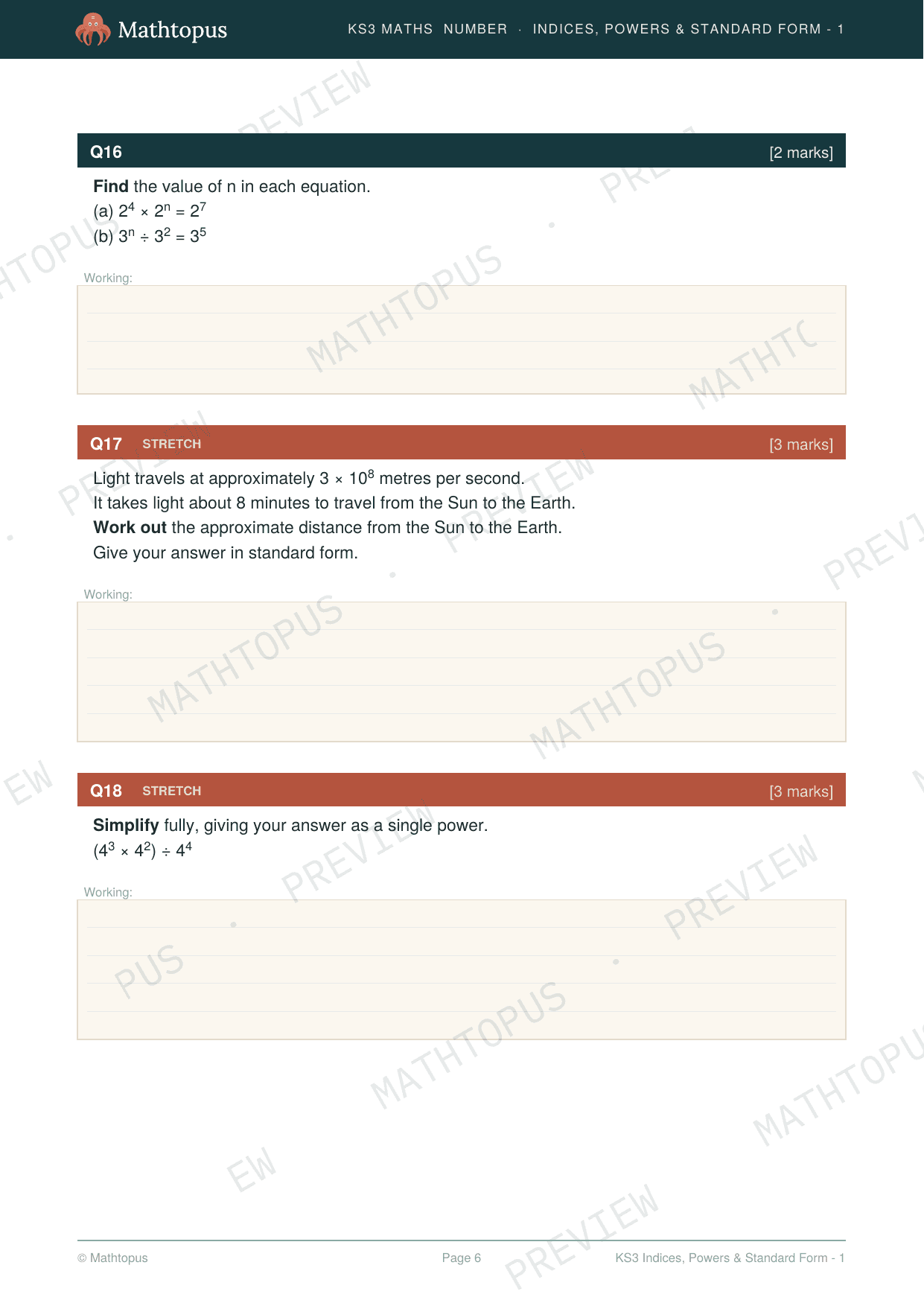 Preview of KS3 Indices & Standard Form Test Paper with Mark Scheme