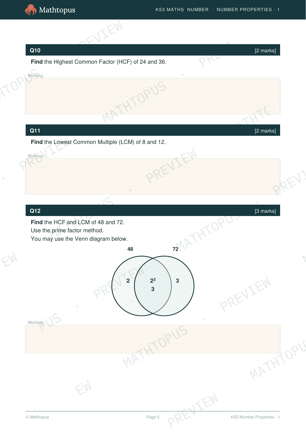 Preview of KS3 Number Properties Test Paper with Mark Scheme