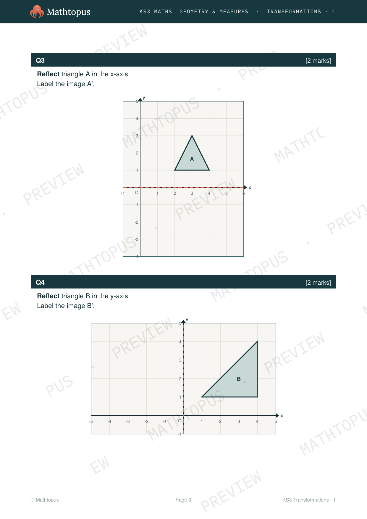 Preview of KS3 Transformations Test Paper with Mark Scheme