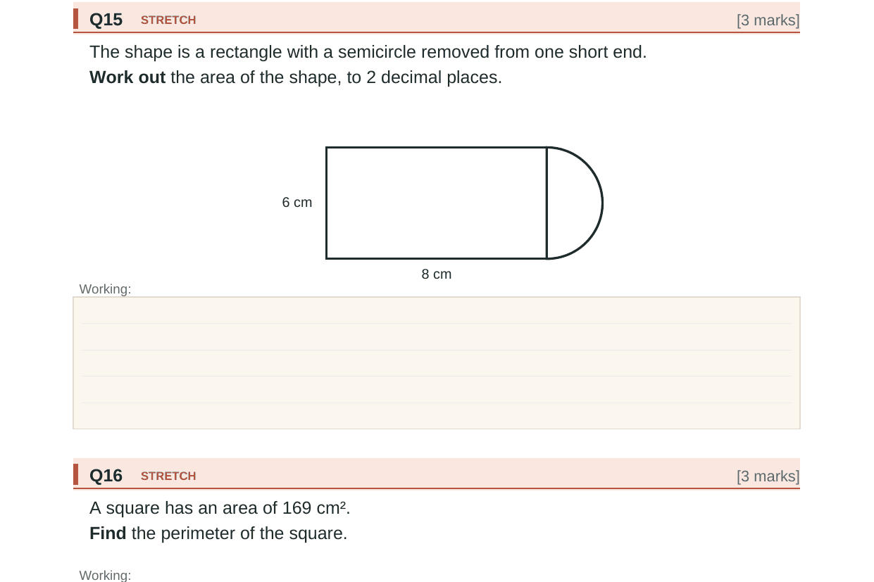 Preview of KS3 Area & Perimeter Test Paper with Mark Scheme