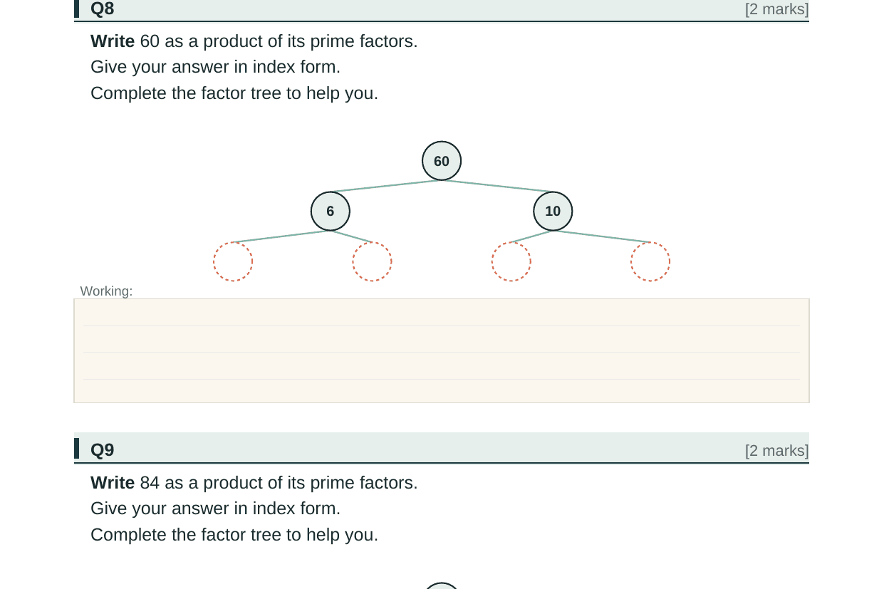 Preview of KS3 Number Properties Test Paper with Mark Scheme