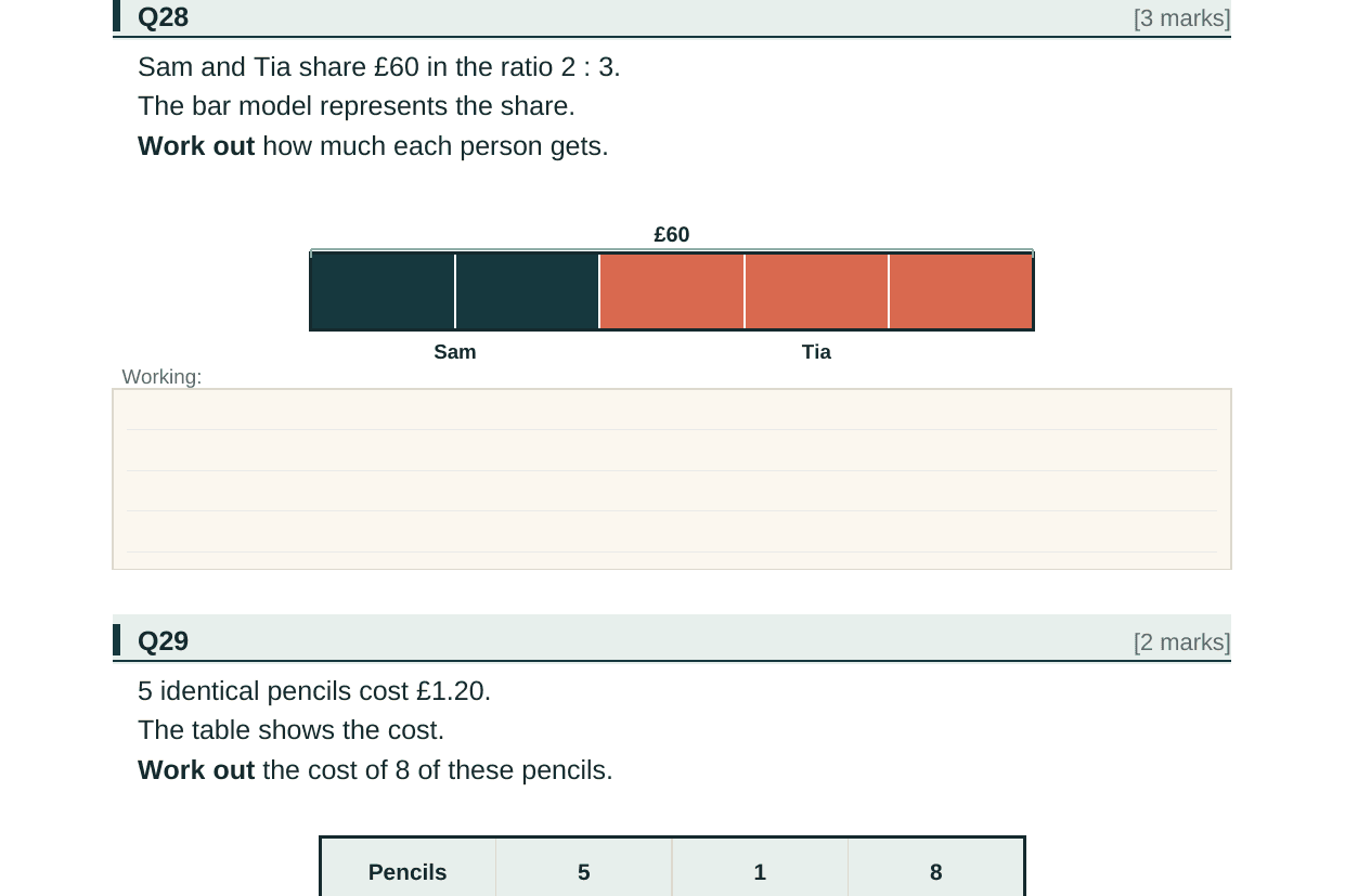 Preview of KS3 Number & Ratio Whole-Topic Test Paper with Mark Scheme