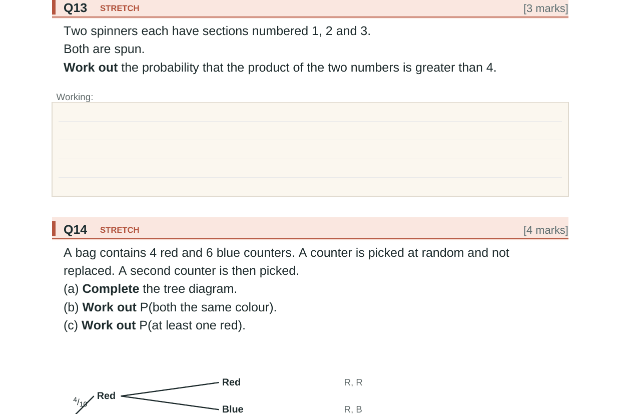 Preview of KS3 Probability Test Paper with Mark Scheme
