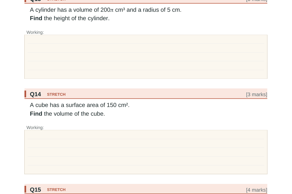 Preview of KS3 Volume & Surface Area Test Paper with Mark Scheme