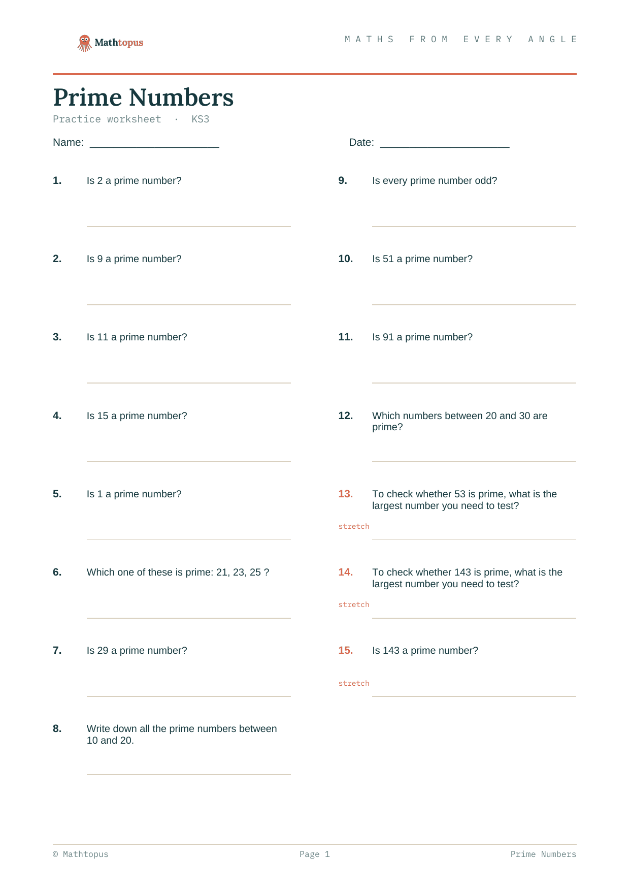 Preview of Prime Numbers — Free KS3 Worksheet